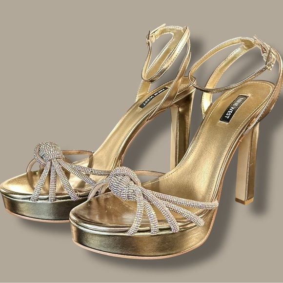 NWOT Nine West ‘Wowzz Platform Dress Sandals’ in “Bronze Crystal” Size 11 - Picture 8 of 16